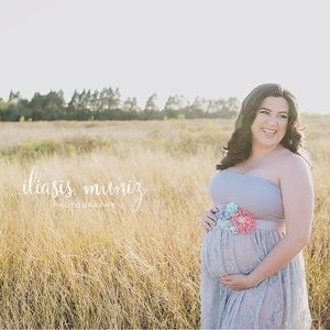Strapless grey lace maternity gown